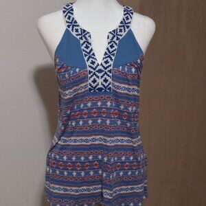 Lucky Brand Aztec Tribal Print Tank Women's S Blue and White